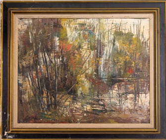20th C Signed Expressionist Abstract Oil Painting