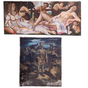 2 Large Painted Canvases, Greek and Roman Themes
