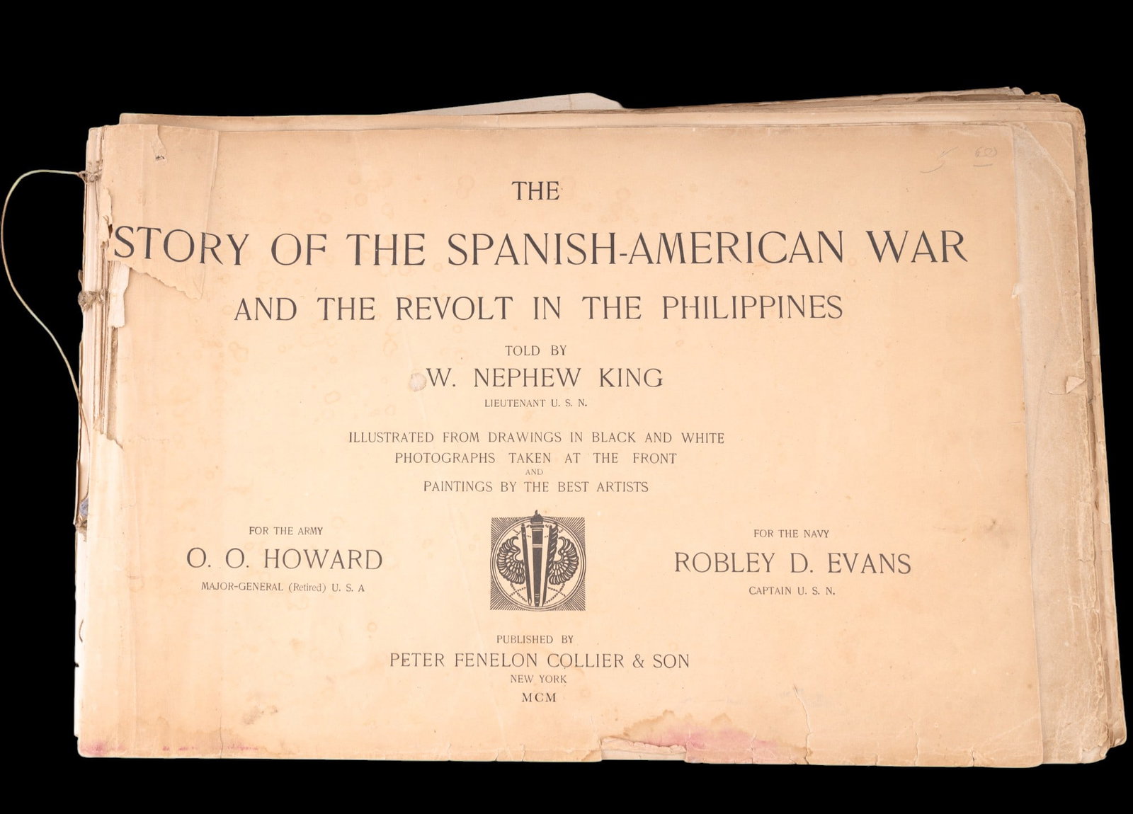 1900 History of the Spanish American War Illust.: 1900 publication of History of the Spanish American War and the Revolt in the Philippines. The Book is 1 inch thick, 18 x 11 inches and has printed photographs and an illustration on the back page. Ap