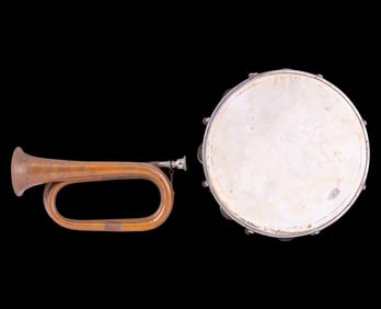 Early Copper Bugle and Tambourine
