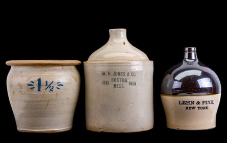 Early Marked Stoneware Vessels (3) Crock, Jugs
