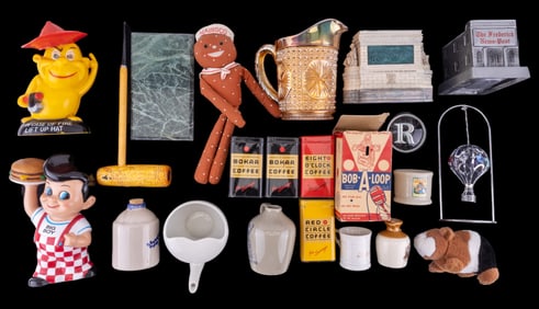 Vintage Stoneware, Banks, Toys, + Decorative Items