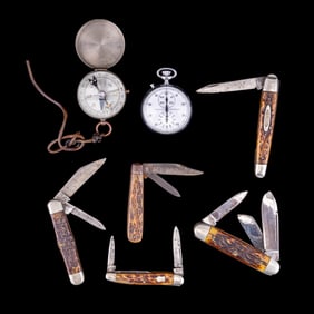 Vintage Pocket Knives, Compass, and Stop Watch