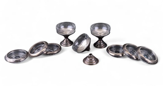 2 Sterling Silver Sherbets + 6 Coasters / Ashtrays
