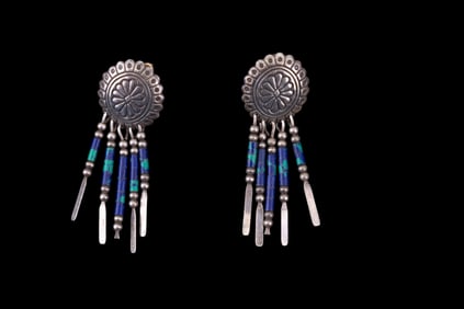 Vintage Turquoise + Lapis Lazuli Sterling Earrings