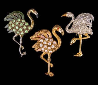 Three Early Flamingo Brooches