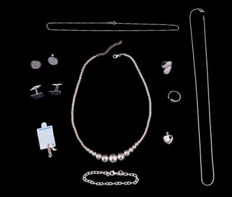 Sterling Silver Bead Necklace + Rings, more Silver
