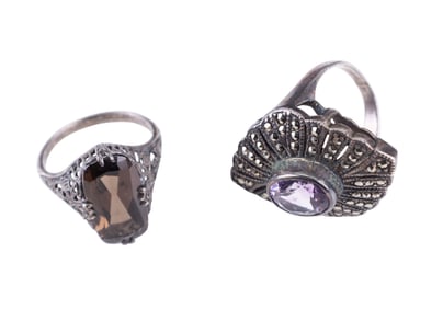 Art Deco Sterling Amethyst, Sterling Citrine Rings
