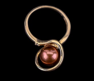 14K Yellow Gold + Pearl Ring, Diamond Accents