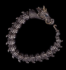 Sterling Dragon Segmented Bracelet, Blue Eyes