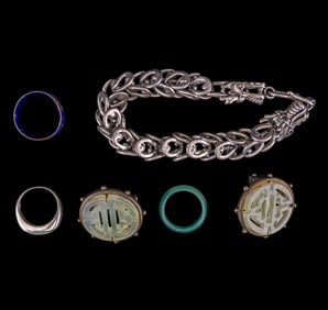 Jade Earrings + Rings, Dragon Bracelet