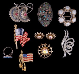 Patriotic Brooches and Sterling Ring