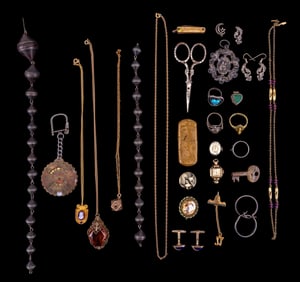 Victorian Jewelry, Scissors, Beads, Watches, More