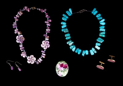 Rhodonite Necklace Set, Howlite Onyx Bead Necklace