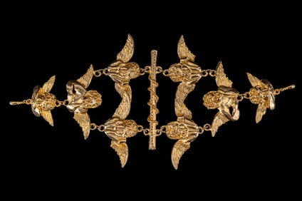 Vintage Gold Tone Cherub Hanging Shoulder Brooch