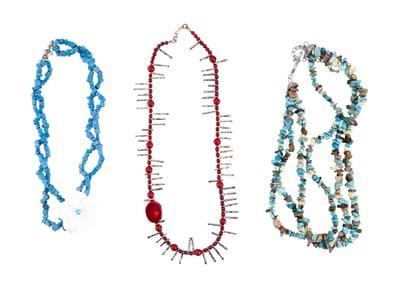 Coral + Turquoise (2) Bead Necklaces, 1 w/ M.O.P.