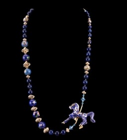 Chinese Cloisonne Horse + Bead Necklace