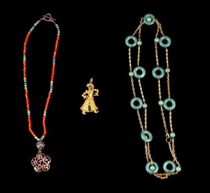 Hobe Brooch w/ Jade, Jade Ring Necklace + Other