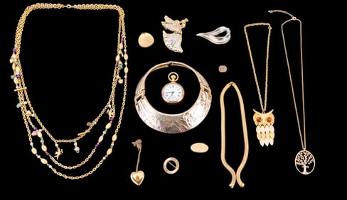 1/20 18K RGP Brooch + Gold Tone Jewelry Collection