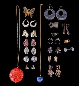 Cinnabar and Vintage Earrings