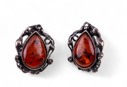 Vintage Sterling Amber Earrings