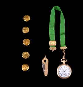 Illinois Pocket Watch, Buttons, Cigar Cutter