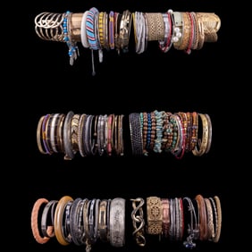 ~70 Bangle Bracelets Including Natural Stone