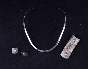 Sterling Silver Jewelry Set with Purple Stones