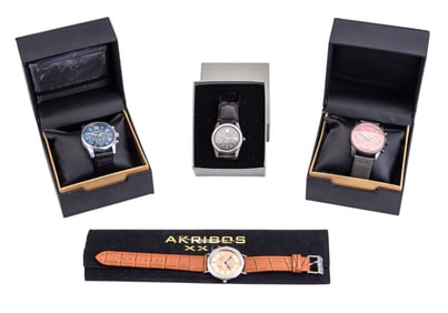 3 Akribos XXIV + 1 Swiss Army Watch w/Boxes