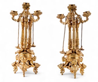 Rococo Style Ormolu Bronze Censor Candelabra Pair