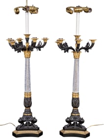 Fine Baccarat Crystal Bronze Footed Candelabras