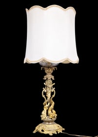 Gilt Bronze + Crystal Figural Dragon Lamp