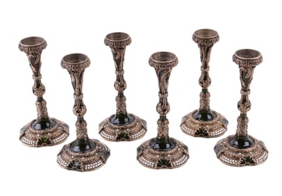 Edgar Berebi Enamel Brass Crystal Candlesticks (6)