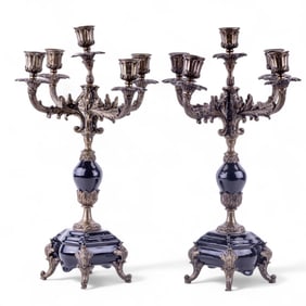 Antique Bronze + Black Porcelain Candelabras