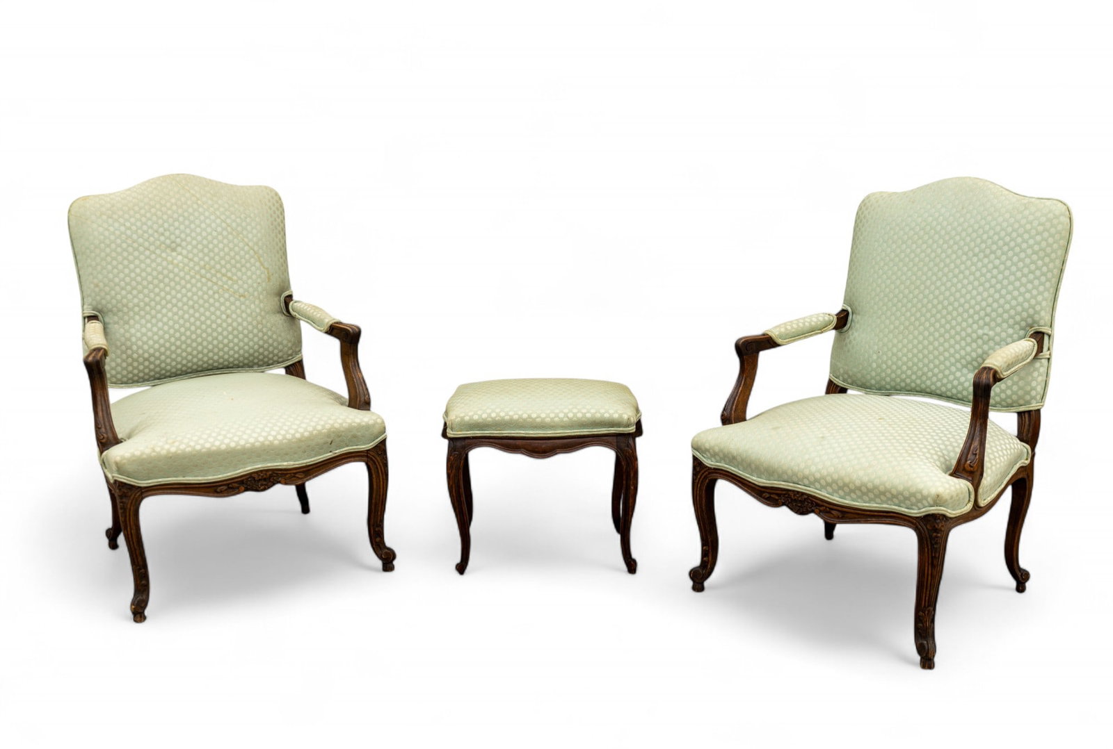 Louis XV Style Early Upholstered Armchairs (3 Pc) (1 of 6)