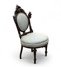 Antique Victorian Blue Upholstered Salon Chair