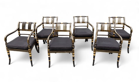 Set of 6 NY Antique Arm Chairs Cane Seats