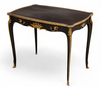 Designer Bronze + Leather Top Accent Table