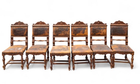 Set of 6 Antique Spanish Highly Carved Side Chairs
