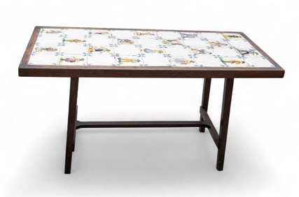 19th C. Delft Tiles on Later Table (36 Tiles)