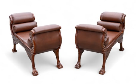 Pair of Indo-Carved Like-New Sleigh Benches (2)