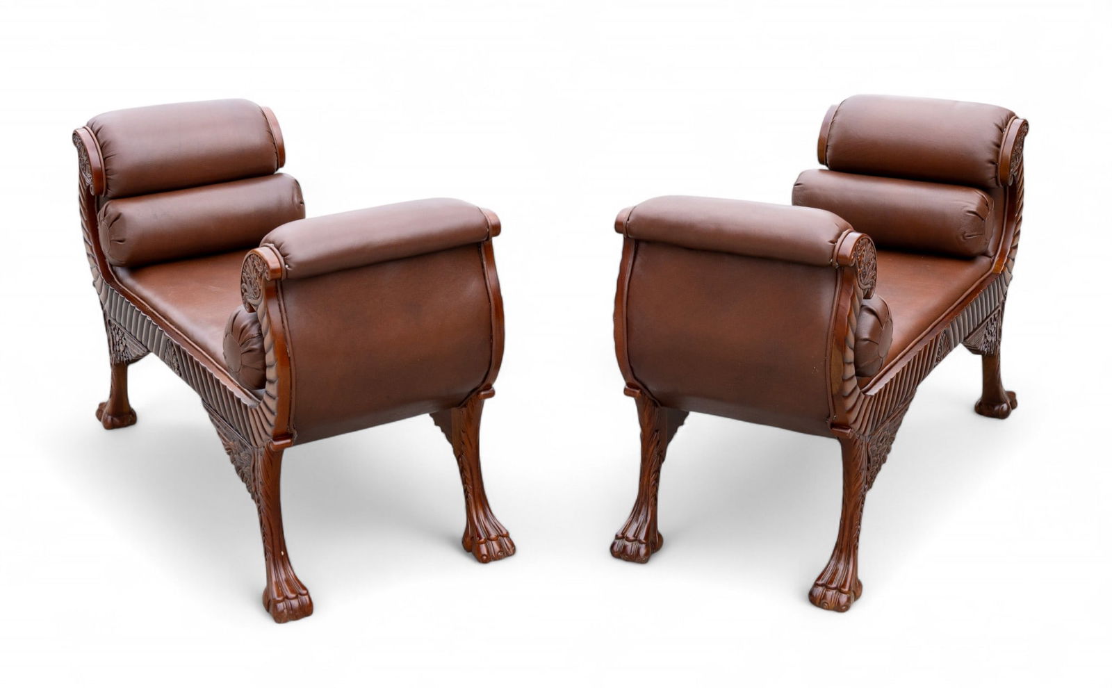 Fine Pair Brown Leather Window Benches (2) (1 of 9)