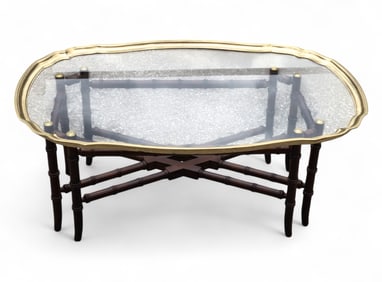 Fine Brass Tray Table, Bamboo Base