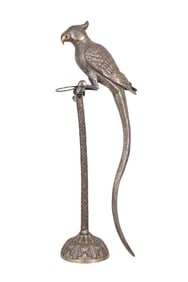 Large Silver Plated Bronze Parrot Smoking Stand