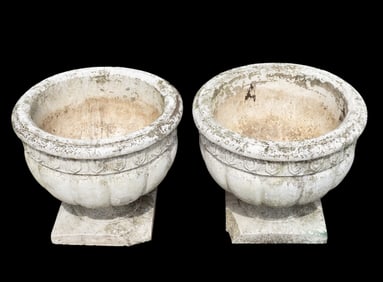 Pair of Cast Cement Garden Urns