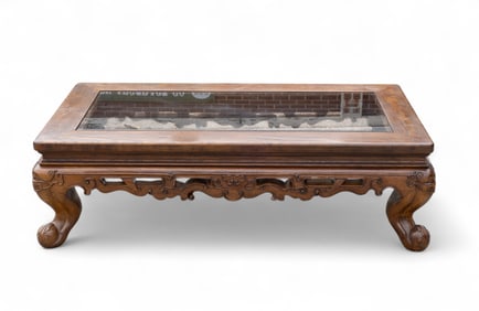 Quality Carved Wood + Glass Top Coffee Table