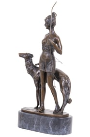 Diana The Huntress w. Dog, Bronze, Signed B. Zach