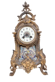 Louis XV Mantle Clock with Cloisonne and Bronze
