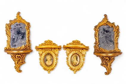 2 Pairs of Early Giltwood Wall Sconces