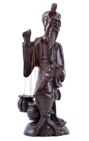 Chinese Hardwood Carved Fisherman Statuette